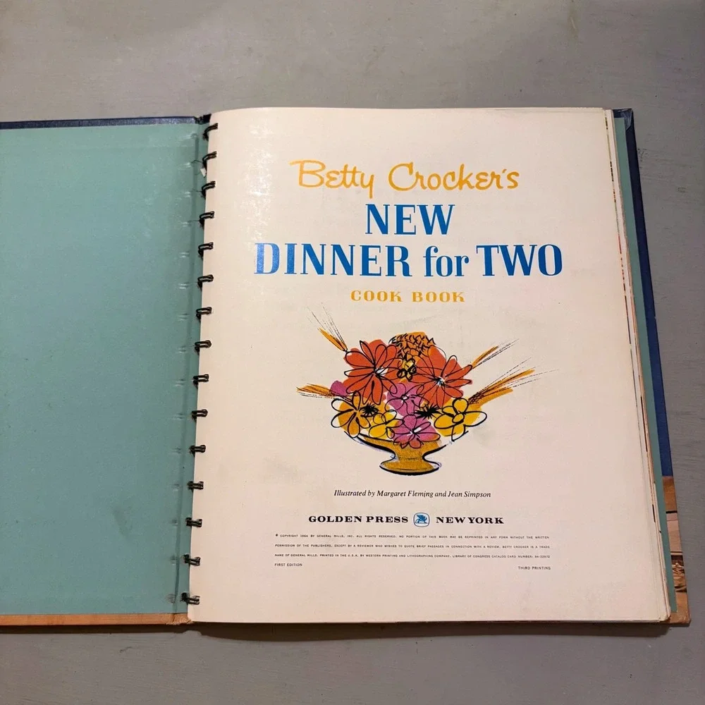 Vtg 1964 Betty Crocker New Dinner for Two Cook Book Retro Mid Century Decor Gift